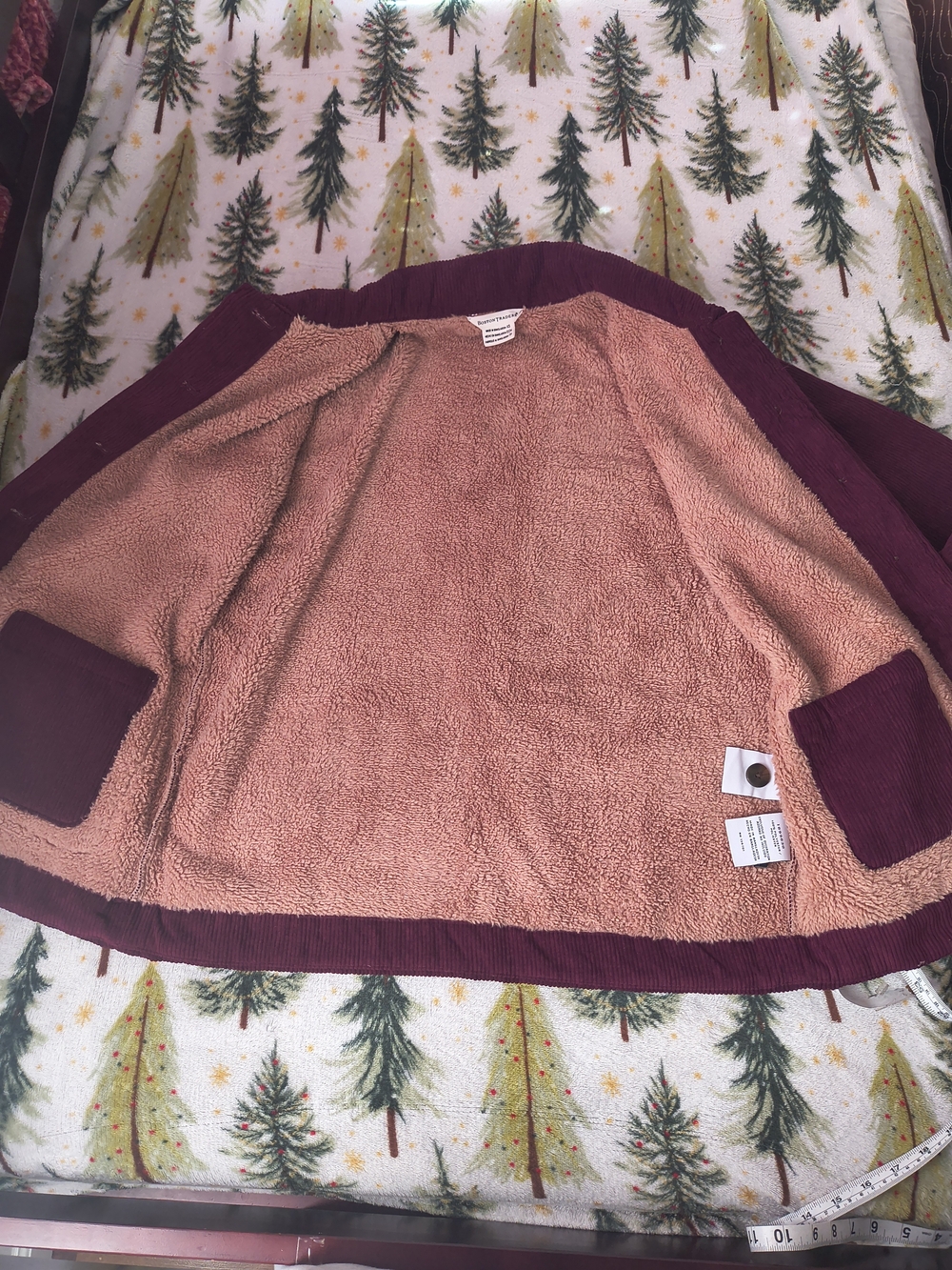 Boston Traders Corduroy Jacket with Contrast Sherpa Trim in Burgundy - Picture 7 of 10